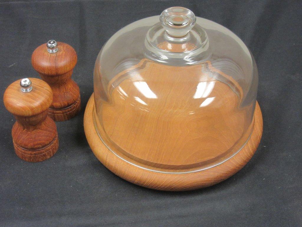 Wood & Glass Cheese Board & Salt & Pepper