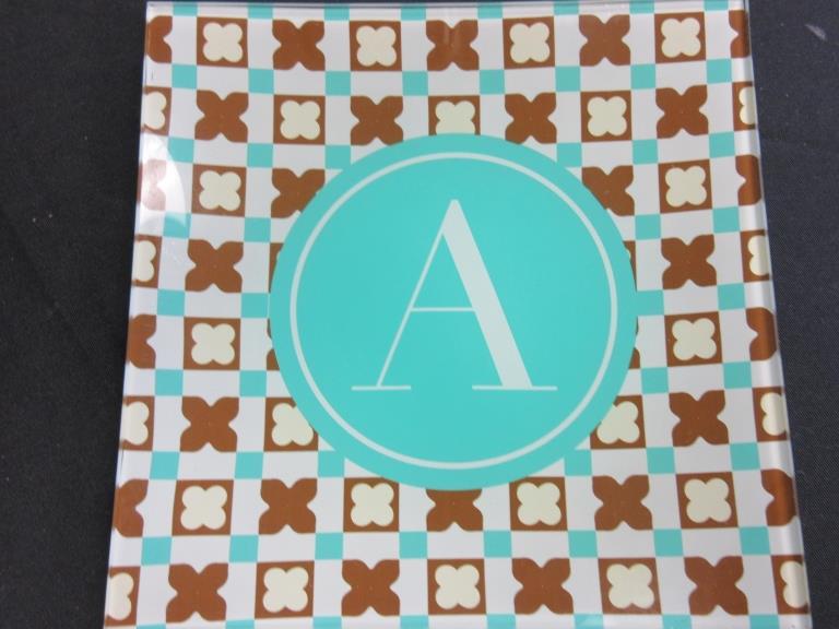 6" X 6" Teal/Brown Letter A Glass Trinket Dish