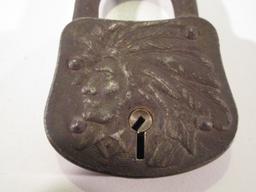 Vintage Lock with Indian Chief Engraved into Face