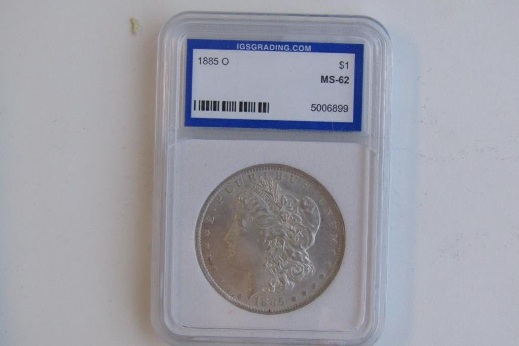 Graded 1885-O Morgan Dollar MS-62