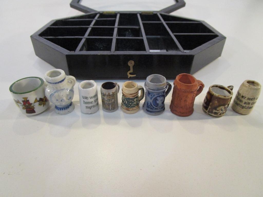 Display Case with 9 Mini Steins / Mugs