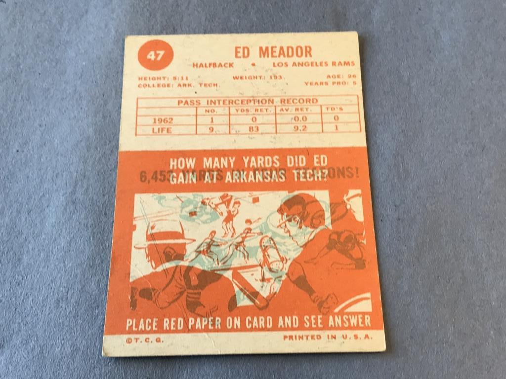 ED MEADOR Rams 1963 Topps Football Card