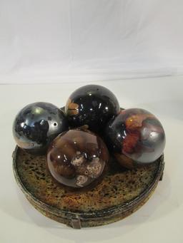 Metal Tray w/ 4 Glass Balls