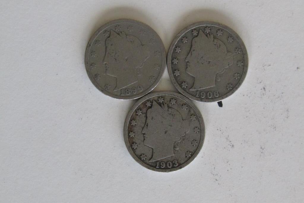 Lot of (3) Liberty Head Five Cents