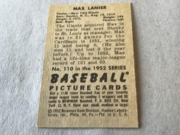 MAX LANIER Giants 1952 Bowman Baseball Card #110,