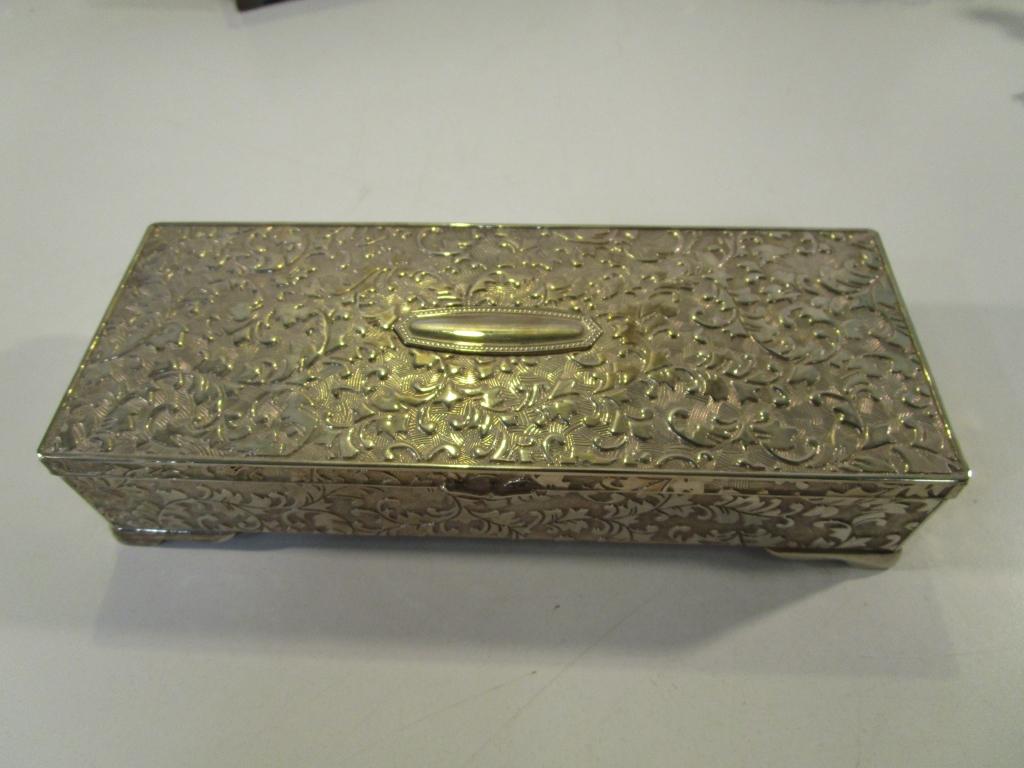 Vintage Silver Toned Jewelry Box w/ Blue Velvet