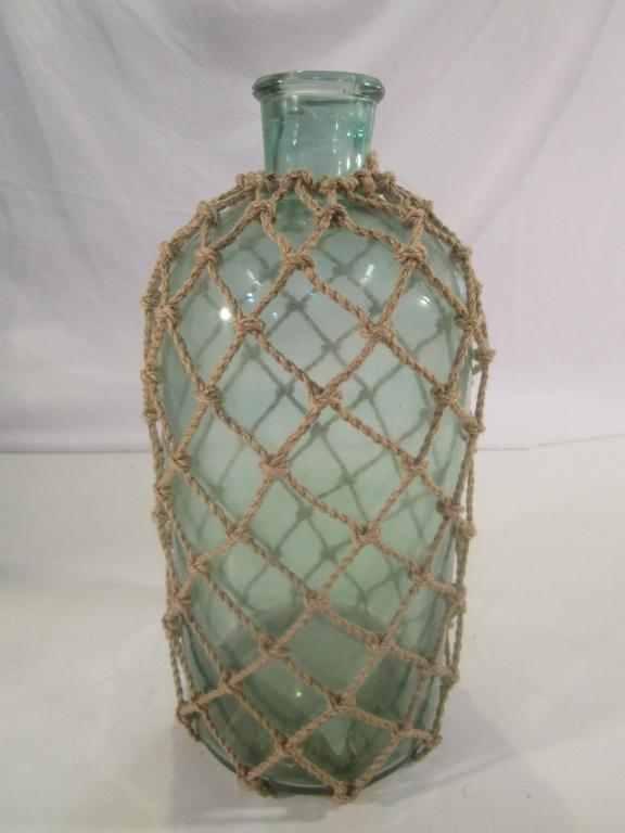 Tall Green Glass Bottle w/ Rope