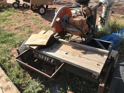 Trailered Log radial arm saw with extended rails