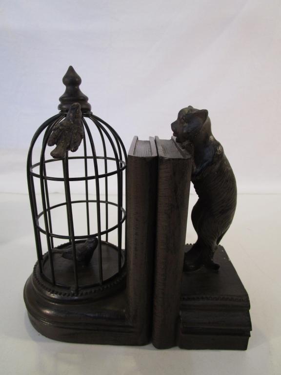 Cat & Bird Cage Bookends