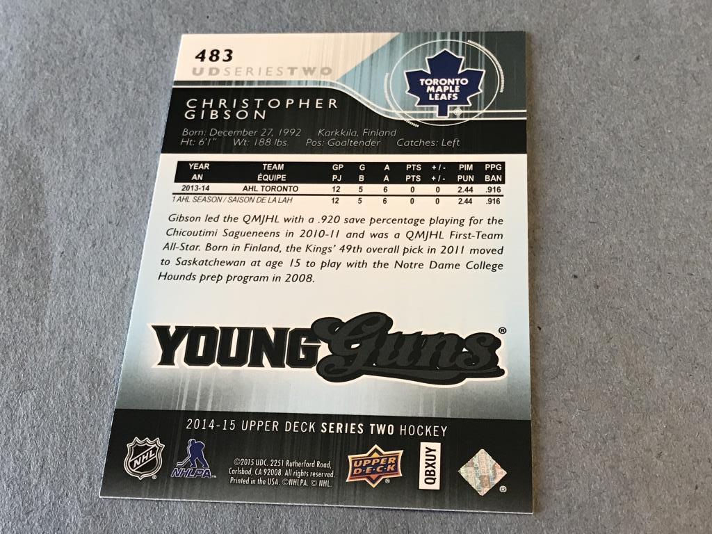 CHRISTOPHER GIBSON 2014 UP Young Guns ROOKIE Card