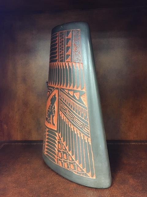 Native American Flat Vase Signed V. Kiug Navajo