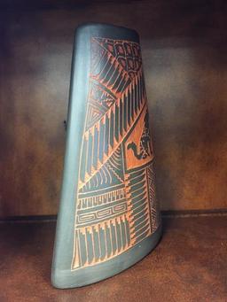 Native American Flat Vase Signed V. Kiug Navajo