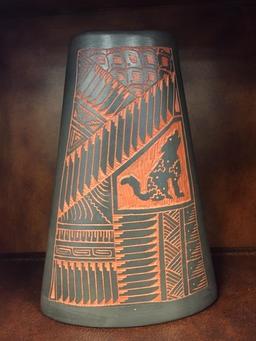 Native American Flat Vase Signed V. Kiug Navajo