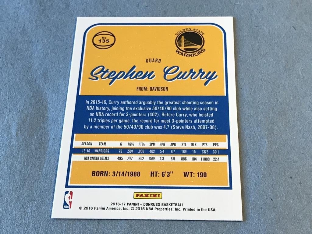 STEPHEN CURRY 2016 Donruss Basketball # 135