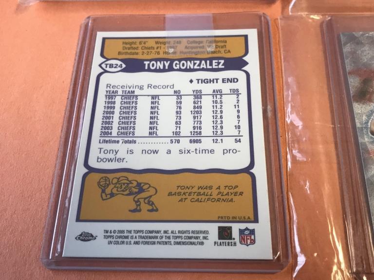 TONY GONZALEZ Lot of 4 Insert Cards w/ refractors