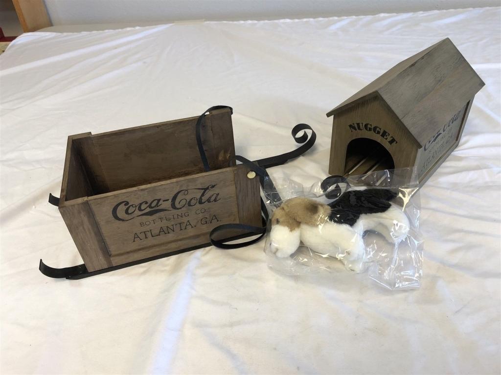 Coca Cola Doll with Dog & Kennel & A Sleigh NEW