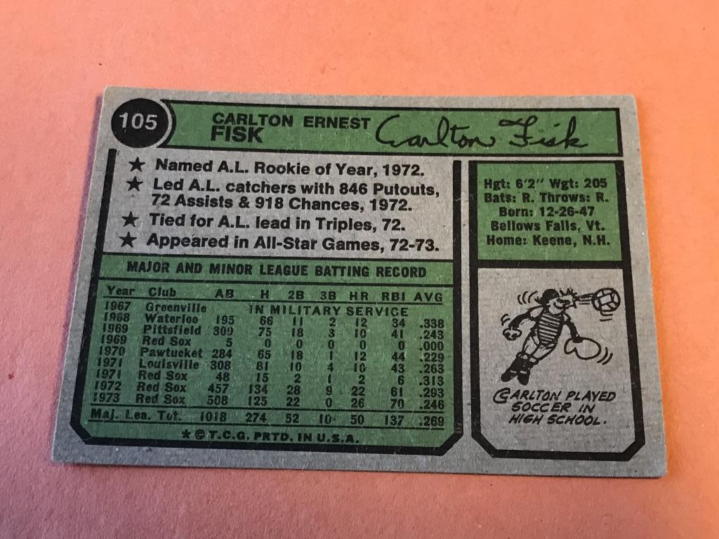 CARLTON FISK Red Sox 1974 Topps Baseball Card