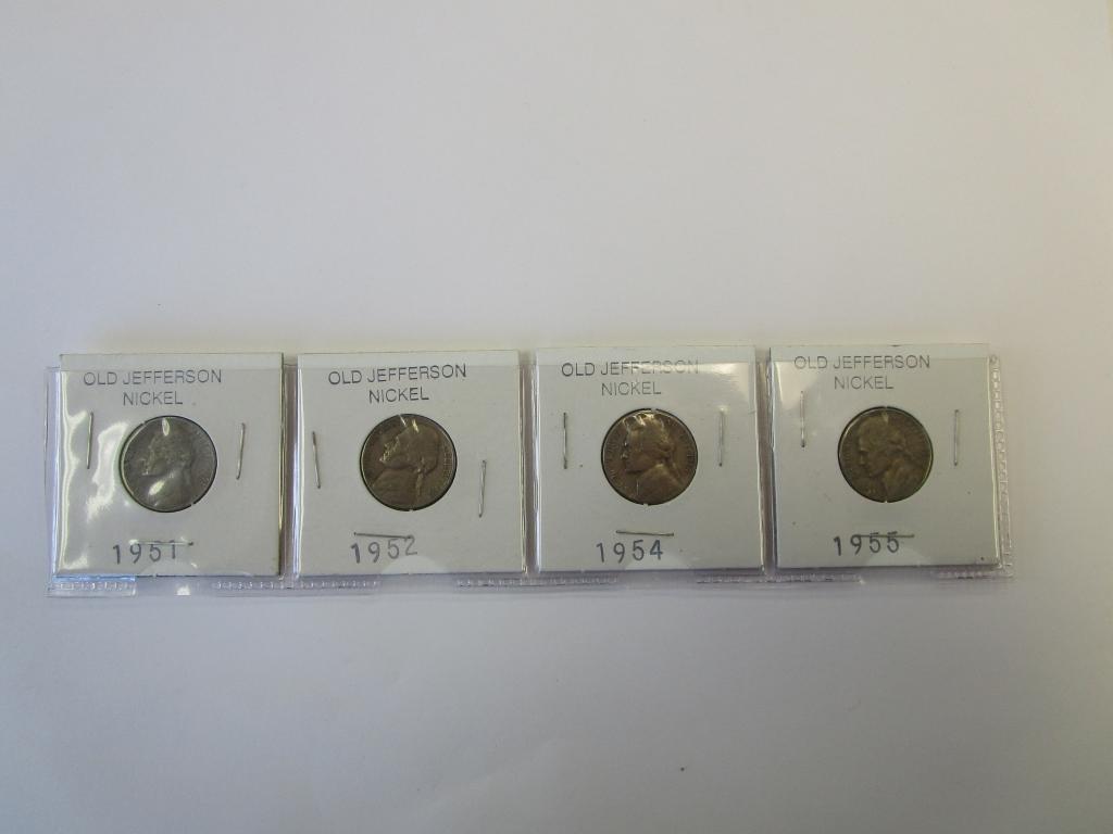 Lot of 4 Jefferson Nickels 1951,52,54,& 55