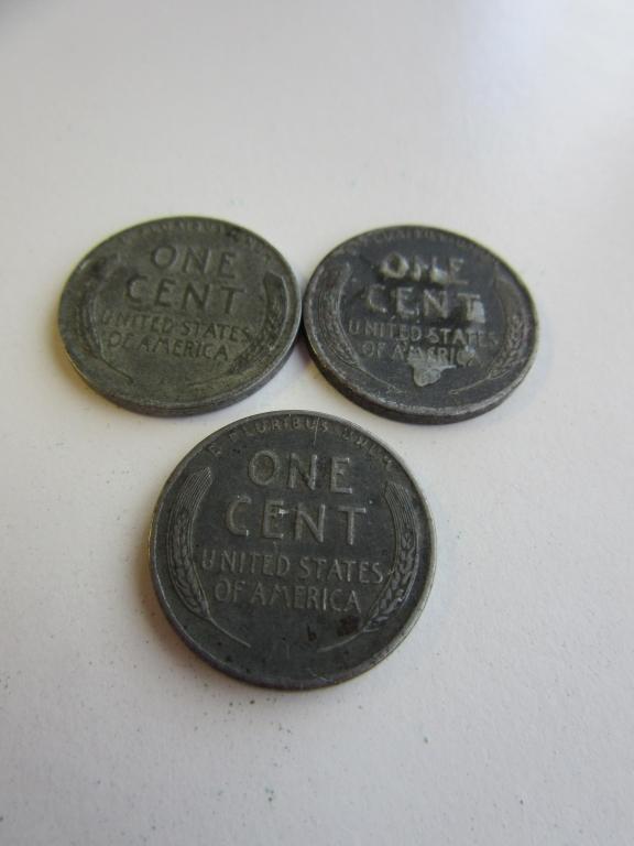 Lot of 3 Wartime Steel Pennies 2 1943 & 1 1943D