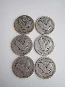 Lot of 6 Silver Standing Liberty Quarters 1925