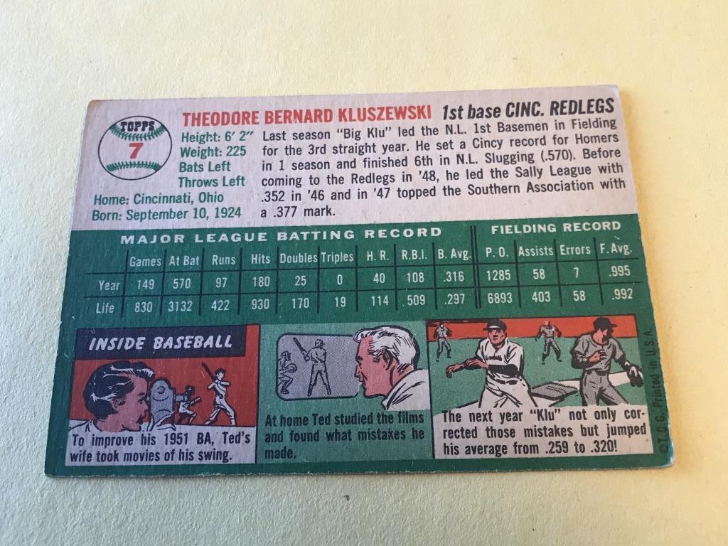 TED KLUSZEWSKI Redlegs 1954 Topps Baseball Card