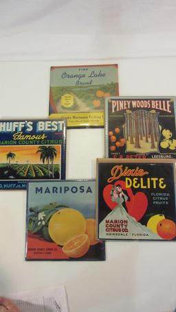 Lot of 5 Fruit Crate Labels