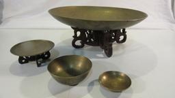 Lot of Vintage Brass Bowls, Incl. 2 w/ Wood Stands
