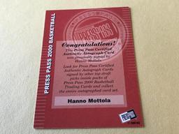 HANNO MOTTOLA 2000 Press Pass Basketball AUTOGRAPH