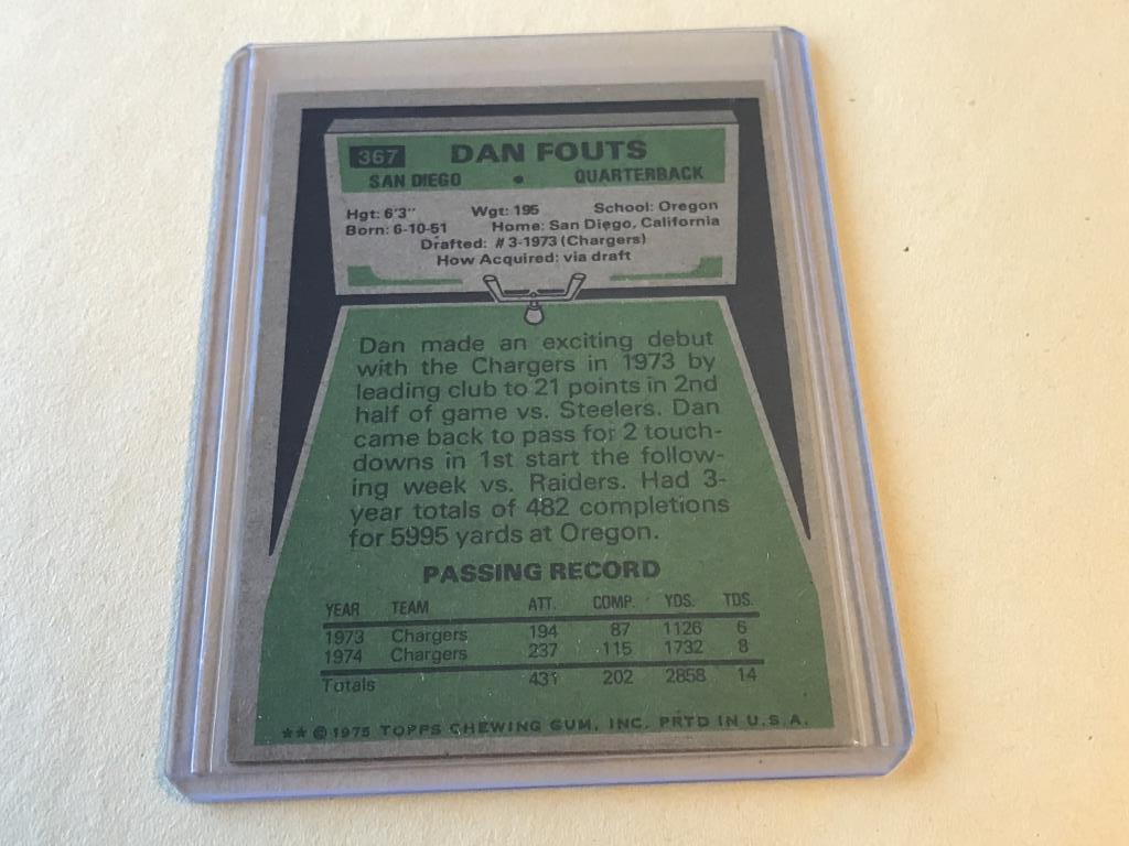 DAN FOUTS Chargers 1975 Topps Football ROOKIE Card