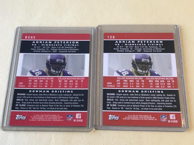 ADRIAN PETERSON 2007 Bowman Chrome & Bowman ROOKIE