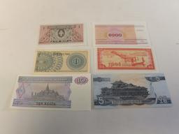 Lot of 6 Asian Countries Currency Notes