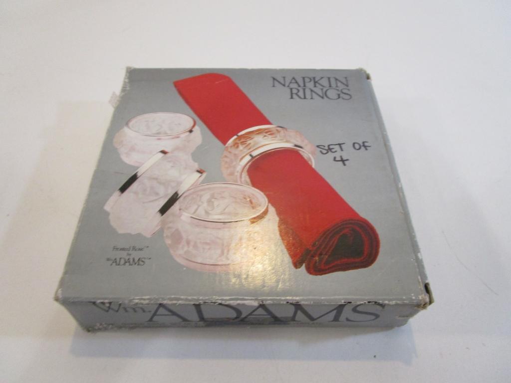 Vintage Adams "Frosted Rose" Glass Napkin Rings