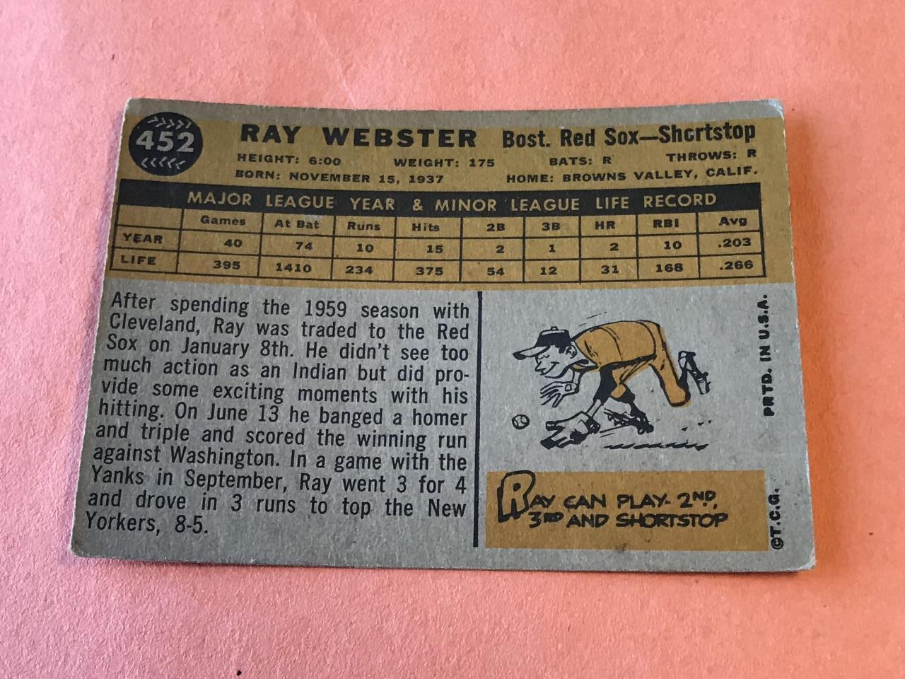 RAY WEBSTER Red Sox 1960 Topps Baseball Card #452