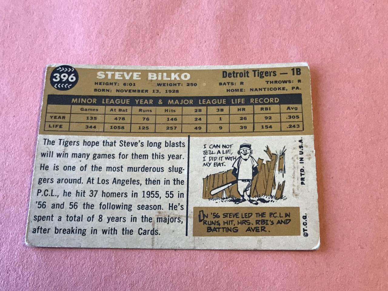 STEVE BILKO Tigers 1960 Topps Baseball Card #396