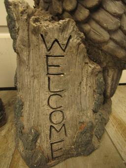 Set of 2 Owl on Log Welcome Yard Art