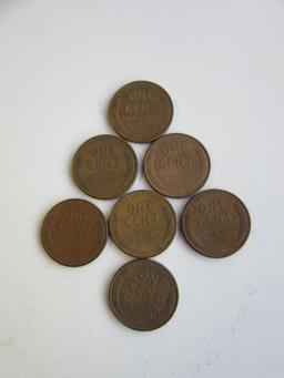 Lot of 7 Wheat Pennies 1951D,1950,1958D,1950D,