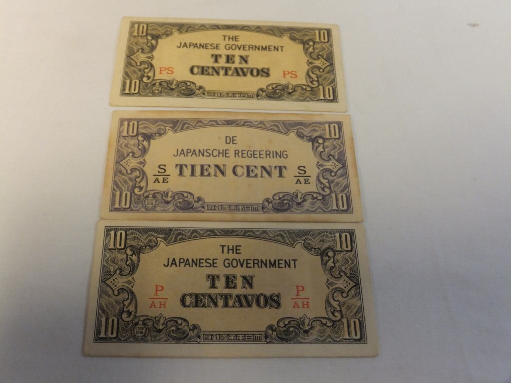 Lot of 3 Japanese Currency 10 Cent Notes