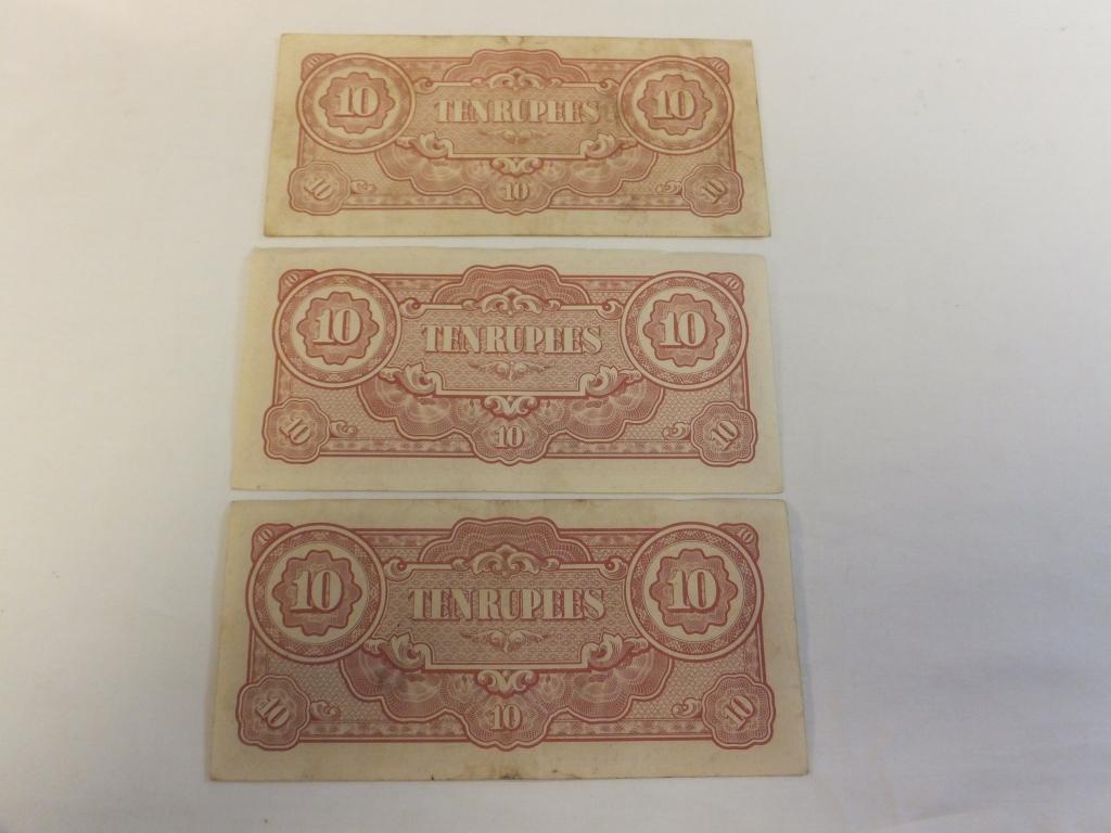 Lot of 3 Japanese Ten Rupees Currency Notes