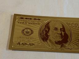 $100 Gold .999 24K Dollar Bill Replica