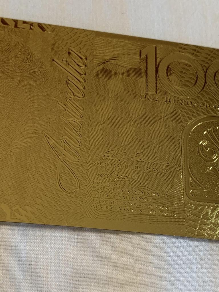 $100 Australia Gold .999 24K Dollar Bill Replica