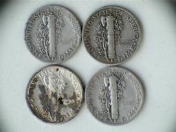 Lot of 4 1942-P/S .90 Silver Mercury Dimes