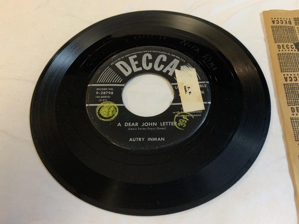 AUTRY INMAN Brown Eyed Baby 45 RPM Record 1953