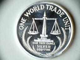 1985 .999 1oz Silver One World Trade Unit Coin