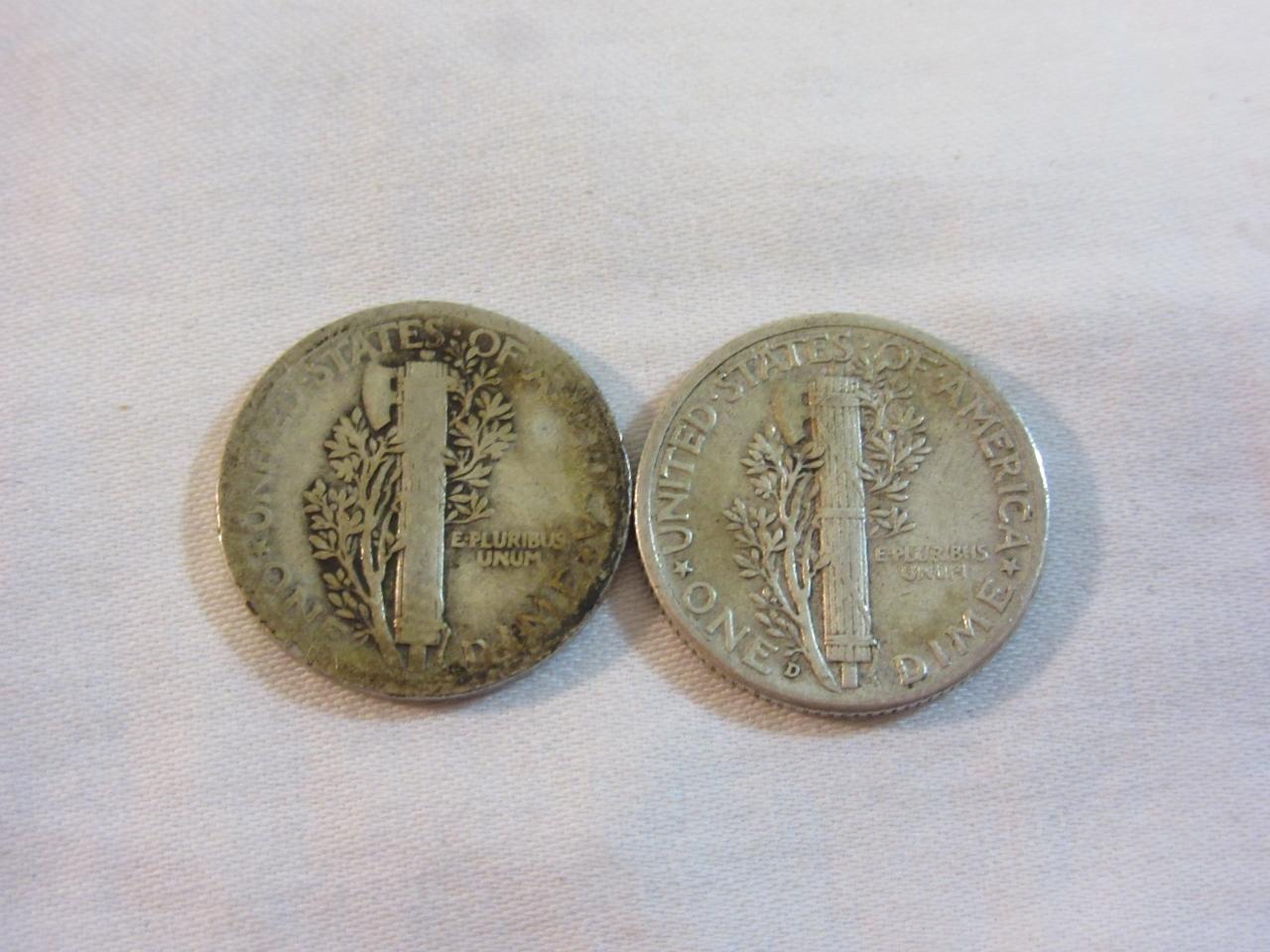 Lot of 2 Silver Mercury Dimes (1-1917 & 1-1942-D)