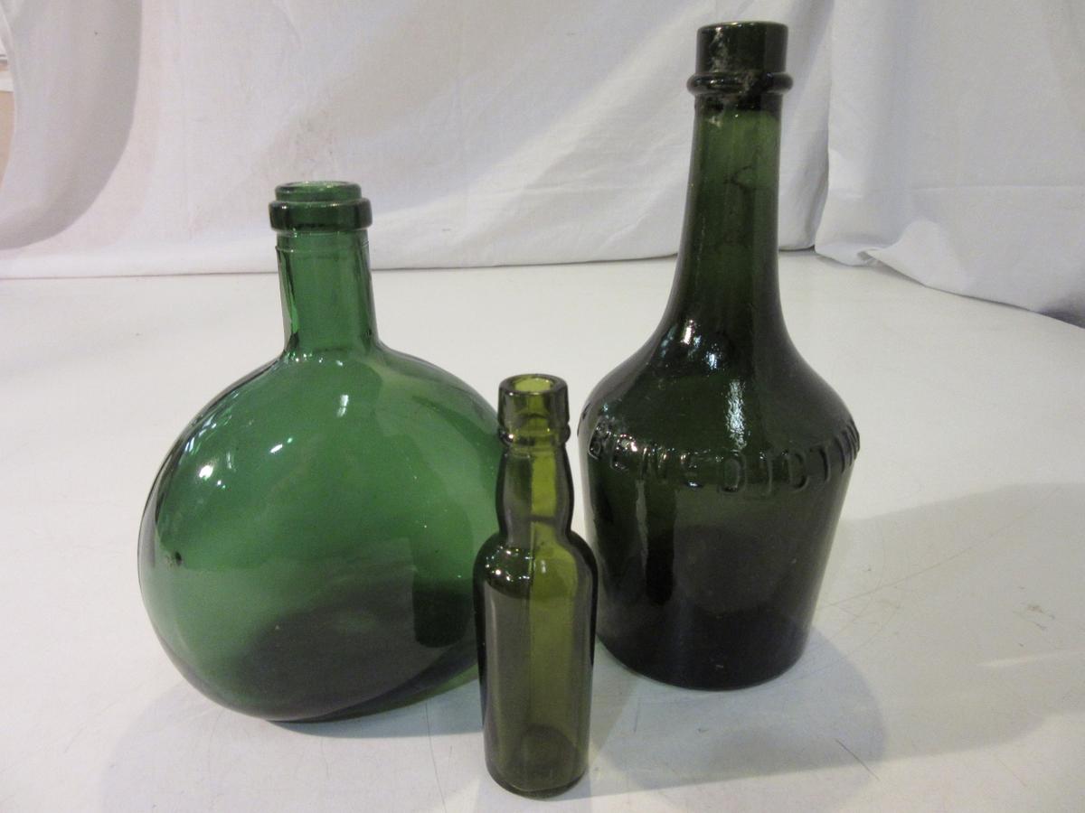 Lot of 3 Small Green Glass Bottles