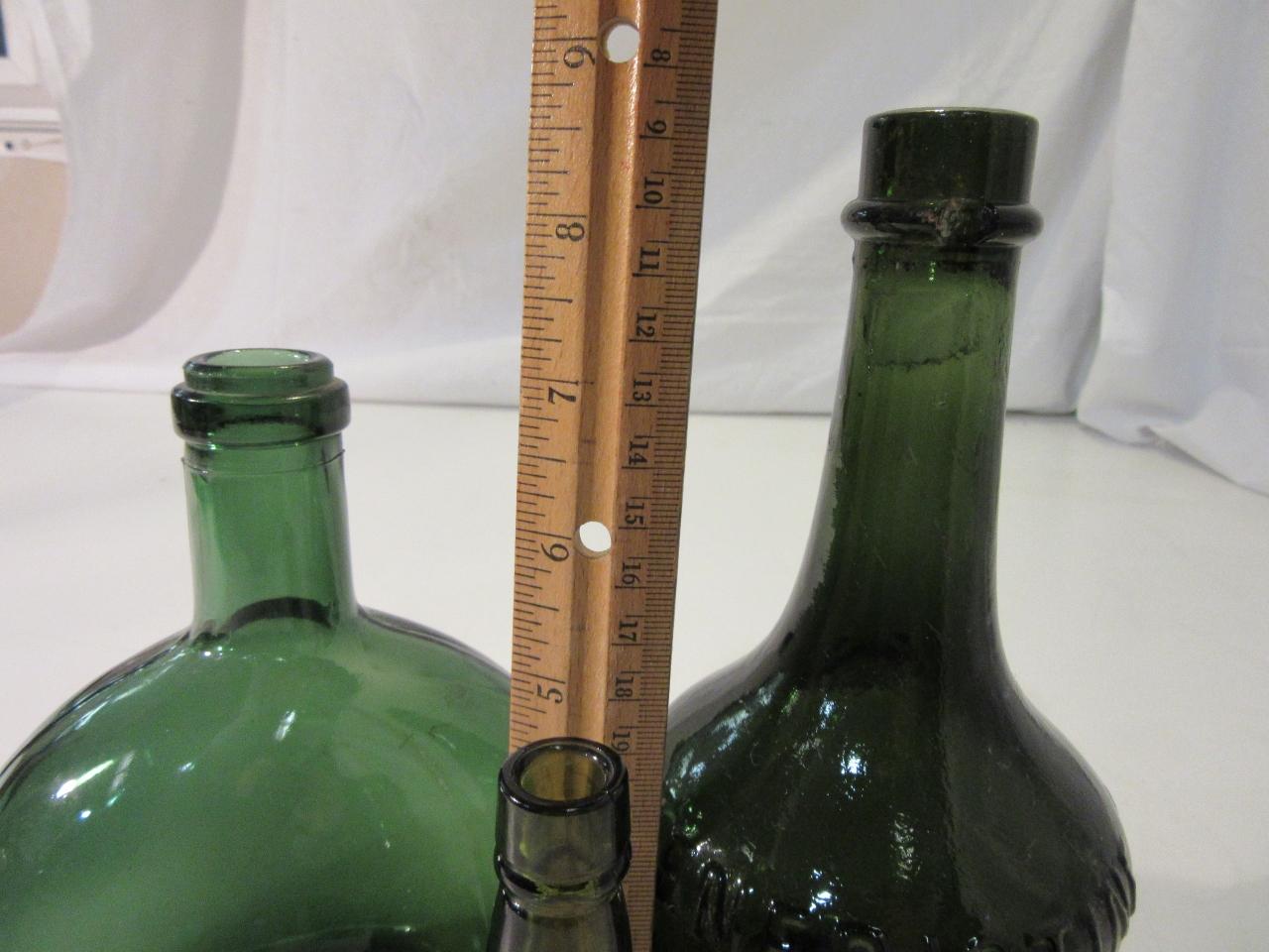 Lot of 3 Small Green Glass Bottles