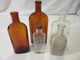 Lot of 5 Small Glass Bottles In Wood Decor Box