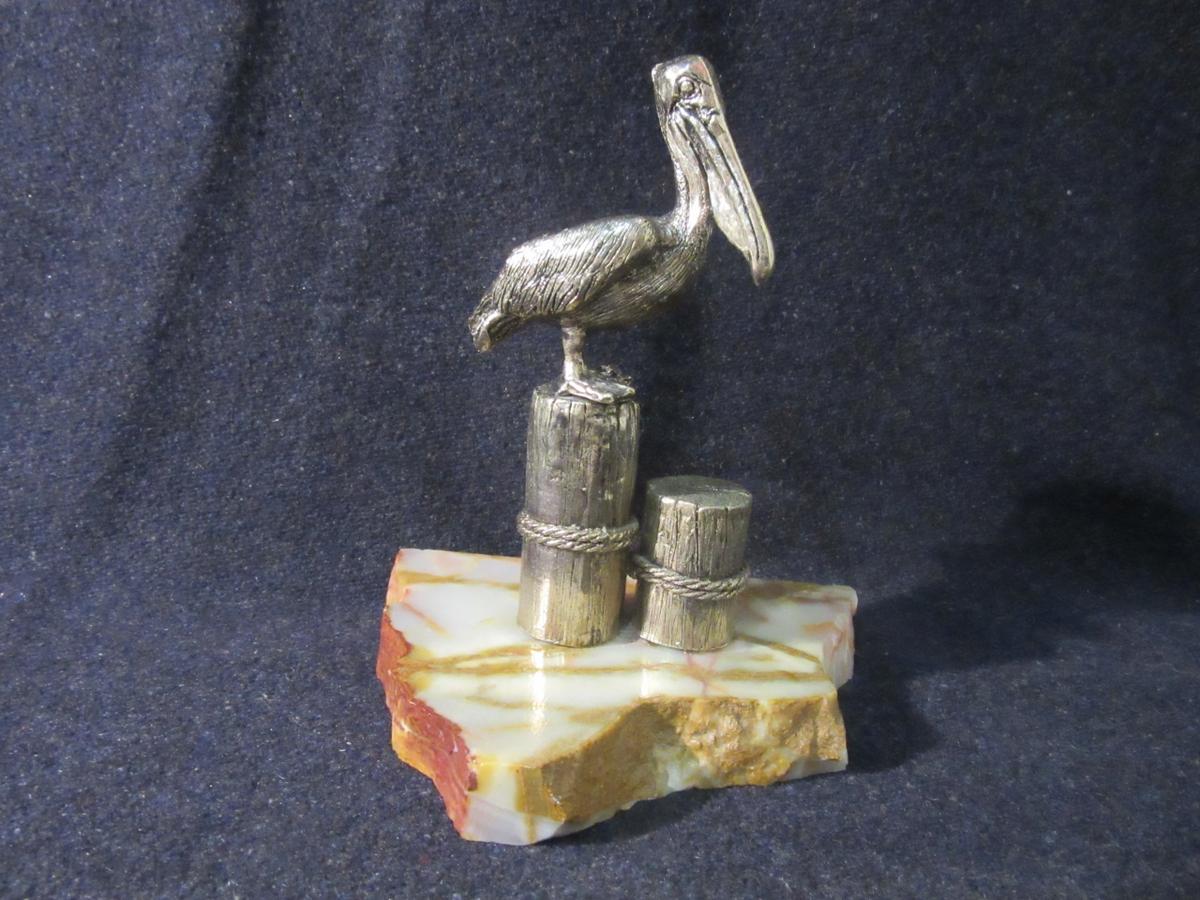 Pewter Pelican Figurine On Marble