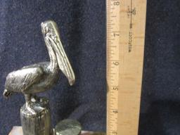 Pewter Pelican Figurine On Marble