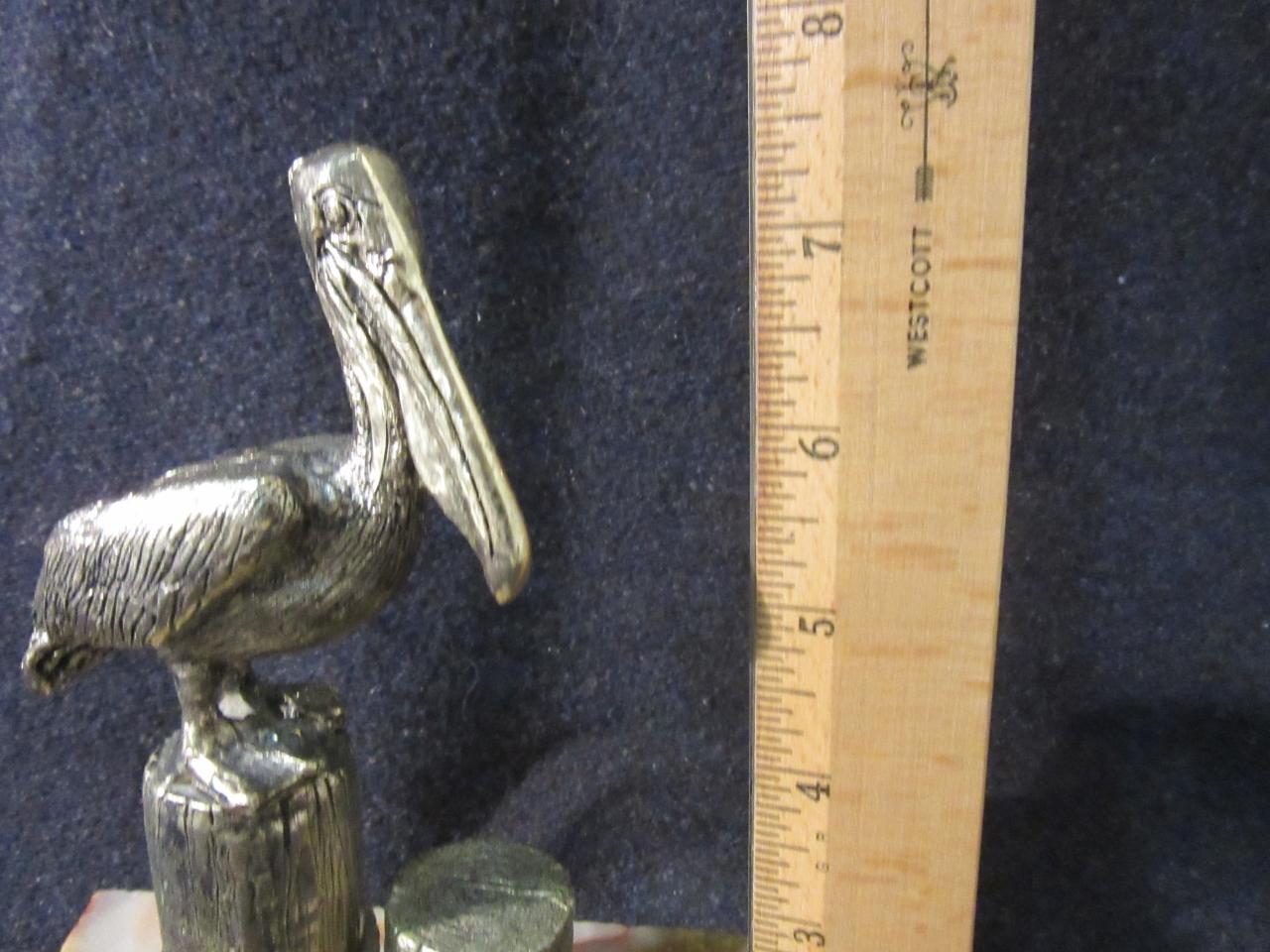 Pewter Pelican Figurine On Marble